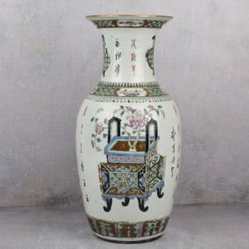 Chinese Famille Verte Hand Painted Porcelain Vase