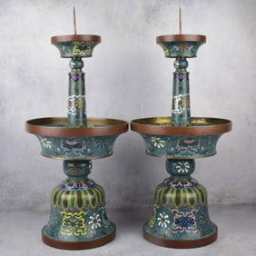 Chinese Cloisonne Enamel Pricket Candlesticks