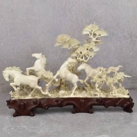 Antique Chinese Carved Figure of Running Horses