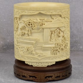 Antique Chinese Carved Brush Pot
