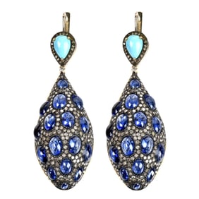 Sapphire, Diamond and Turquoise Earrings