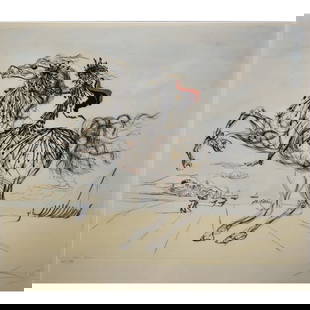 Salvador Dali, Spanish (1904-1989): Salvador Dali, Spanish (1904-1989) "Transparent Horse" Surrealist Colored Etching on Wove Paper. Framed under Plexiglass. Signed and numbered "32/500" in pencil lower margin. Sheet size measures: 22"