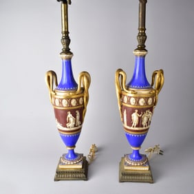 19C Old Paris Porcelain Urn Lamps