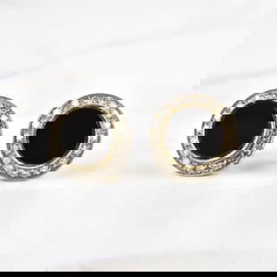 Diamond, Onyx and 18K Ear Studs: Vintage Approx. .70 Carat TW Single Cut Diamond, Black Onyx and 18 Karat Yellow Gold Screw Back Ear Studs. Diamonds F-G color, VS1 clarity. Stamped 750. Measure 1/2" diameter. Approx. total weight: 6.
