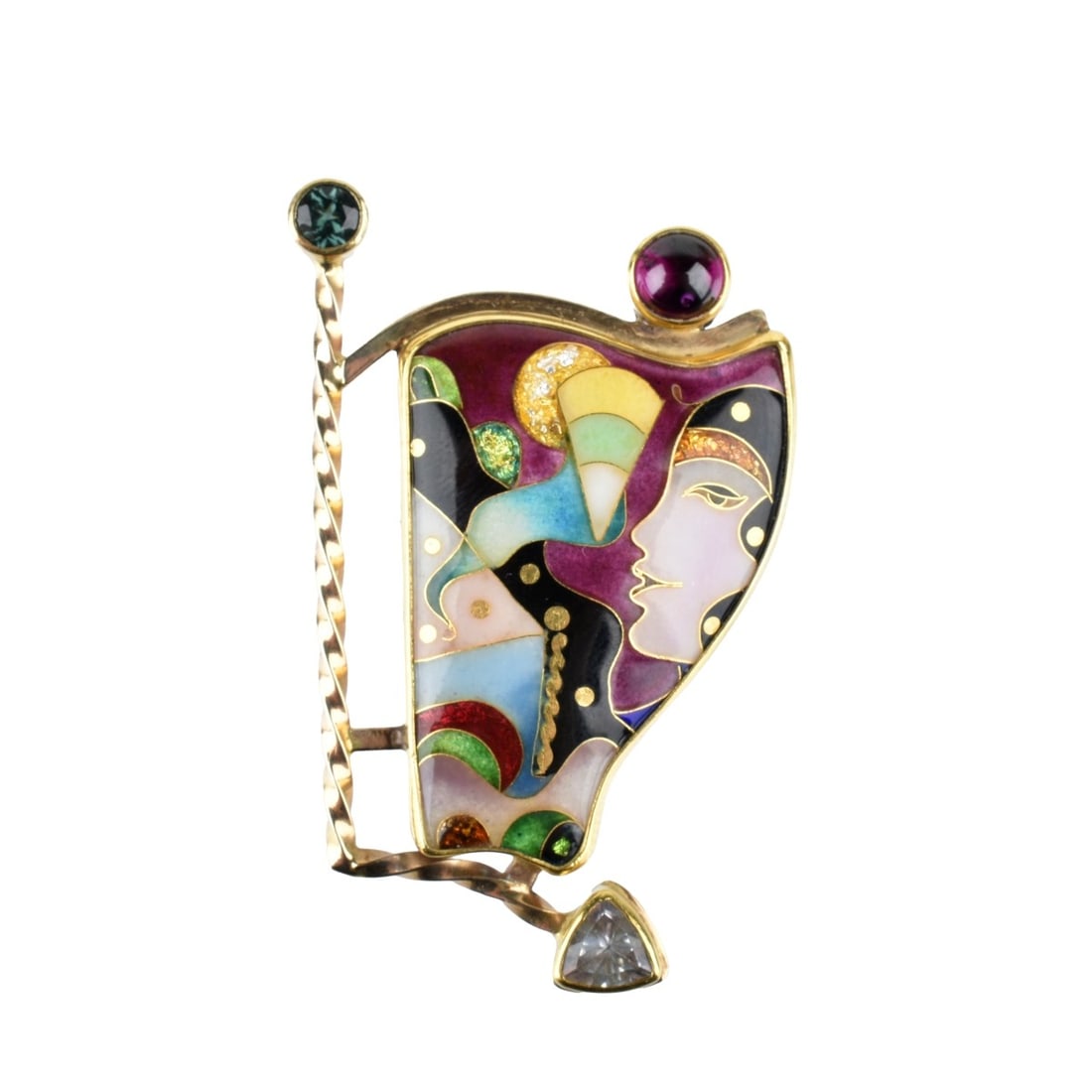 Enamel, Gemstone and Gold Pendant / Brooch (1 of 3)