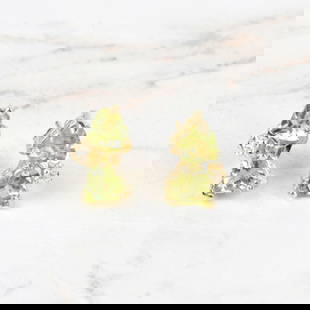 Peridot, Diamond and 14K Ear Studs: Heart Shape Peridot, Small Round Cut Diamond and 14 Karat Yellow Gold Ear Studs. Measure 7/16" W. Approx. total weight: 2.15 grams. Kodner Galleries offers phone and absentee bidding at a low, flat 21