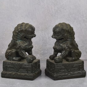 Pair of Vintage Chinese Bronze Foo Dogs
