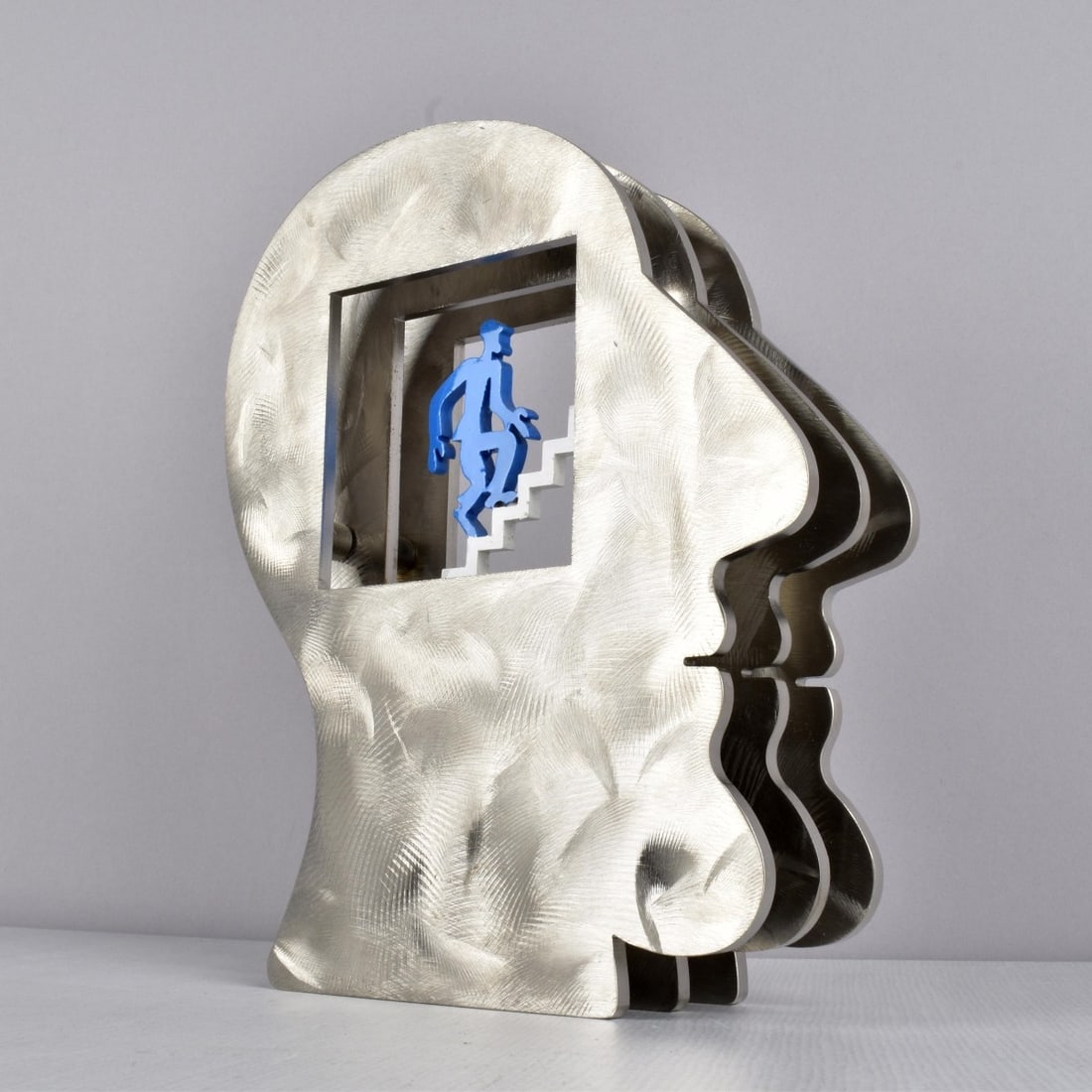David Gerstein, Israeli (b. 1944): David Gerstein, Israeli (b. 1944) Three Dimensional Brush Aluminum and Painted Figurative Head Sculpture Titled "To The Top". Limited edition artist signed and numbered 42/295. Measures: 10" H, 7-7/8"