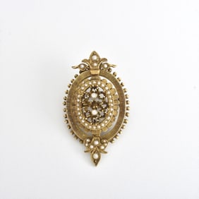 Pearl, Diamond and 14K Brooch