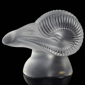 Lalique France Crystal Rams Head Figurine