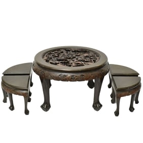 Antique Heavy Carved Japanese Tea Table