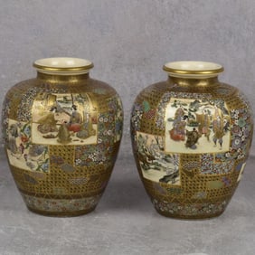 Ryozan Okamoto Japanese Satsuma Ceramic Vases