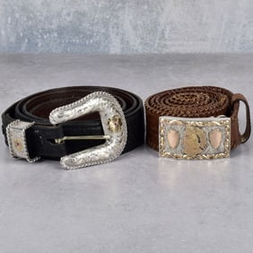 Leather Belts/Sterling & Gold Buckles
