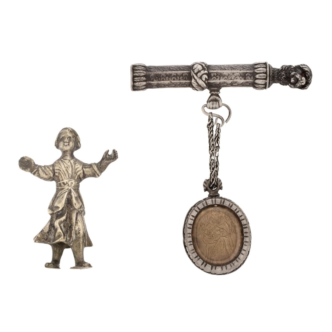 18/19th C Spanish Colonial Silver Pendant & Figure (1 of 3)