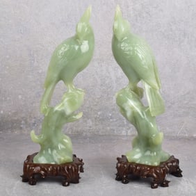 Chinese Carved Jade Serpentine Birds