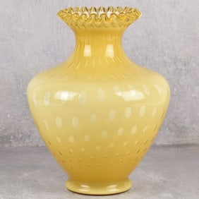Fenton Art Glass Vase-Honey to Case White