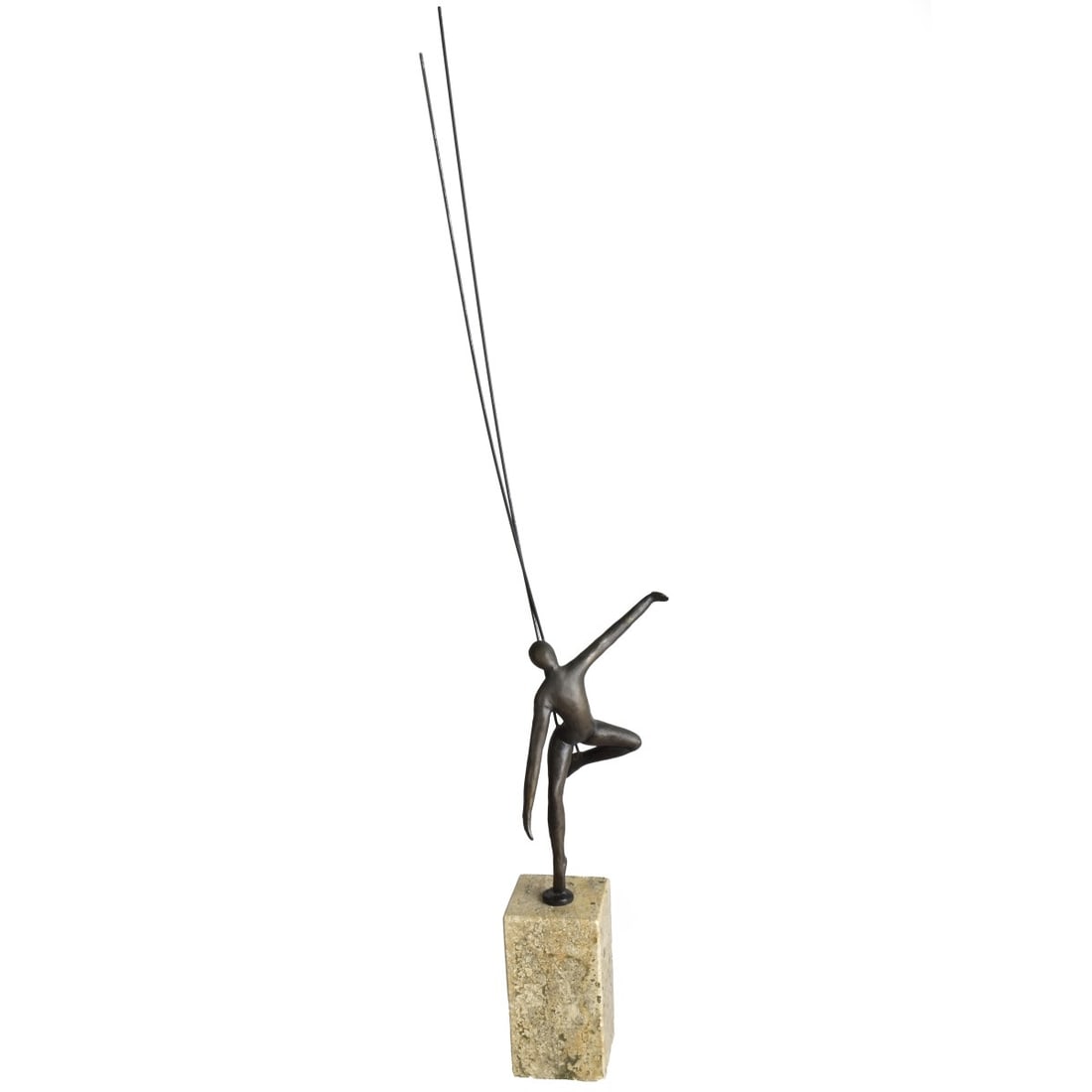 Renzullo, American (20th C.): Renzullo, American (20th Century) Art Deco Bronze Sculpture Presented on a Marble Base "Dancer" Signed. Overall measures 21-3/4" x 3" x 2-3/4". Figure measures 6-1/4" x 4". Kodner Galleries offers pho