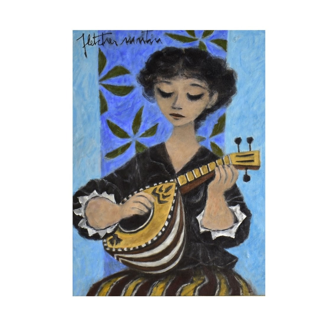 Fletcher Martin, American (1904 - 1979): Fletcher Martin, American (1904 - 1979) Oil on Canvas "Mandolin Player" Signed Top Left Corner. Image area measures: 20-1/4" High, 15-1/4" Wide, frame measures: 25-1/2"High, 20-1/2" Wide. Kodner Galle