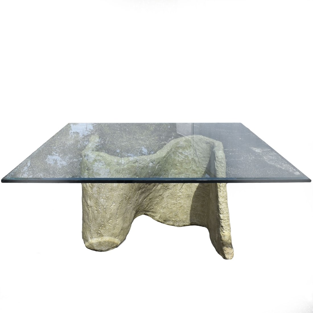 Silas Seandel, American (b. 1937): Silas Seandel, American (b. 1937) Brutalist Dining Table. 20th century. Signed towards the top of base. Base comprised of fiberglass in an "S" shape, measures: 29" High, 44" Long, with a 1/2" thick be