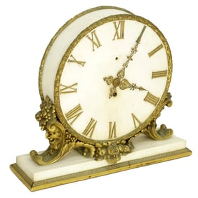 Ormolu, Patinated Bronze Marble Mantle Clock