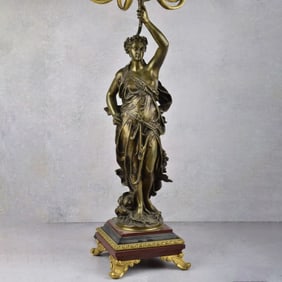 Large Art Nouveau Style Bronze & Gilt Candlelabra