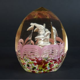 Bohemian Czech Art Glass Dove Paperweight
