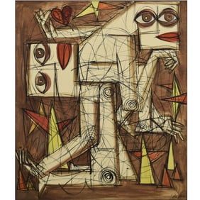 Abstract Figural Oil on Canvas Painting