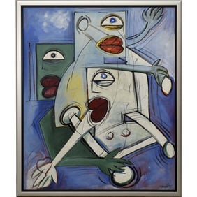 Abstract Figural Oil on Canvas Painting