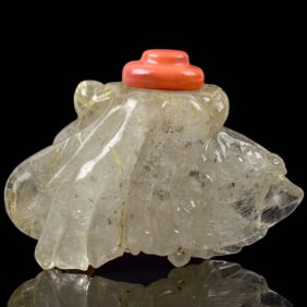 Large Antique Carved Rock Crystal Snuff Bottle