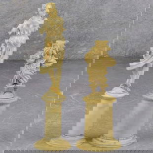 Antique Continental Carvings of Standing Figures: Two (2) Antique Continental Carvings of Standing Figures. Female figure measures: 5-1/4" High, male measures: 3-7/8" High. We Will Not Ship This Item Outside of the State of Florida. Anyone Having Thi