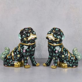 Rare Pair of Herend Porcelain Foo Dog Figurines