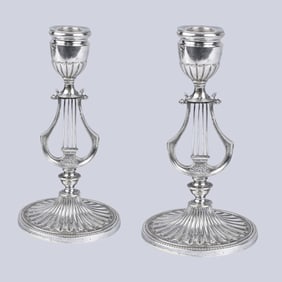 Art Nouveau Lyre Motif Candlesticks