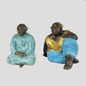 Polychromed Bronze Polynesian Figures