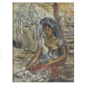Gouache on Paper Mother Feeding A Young Child