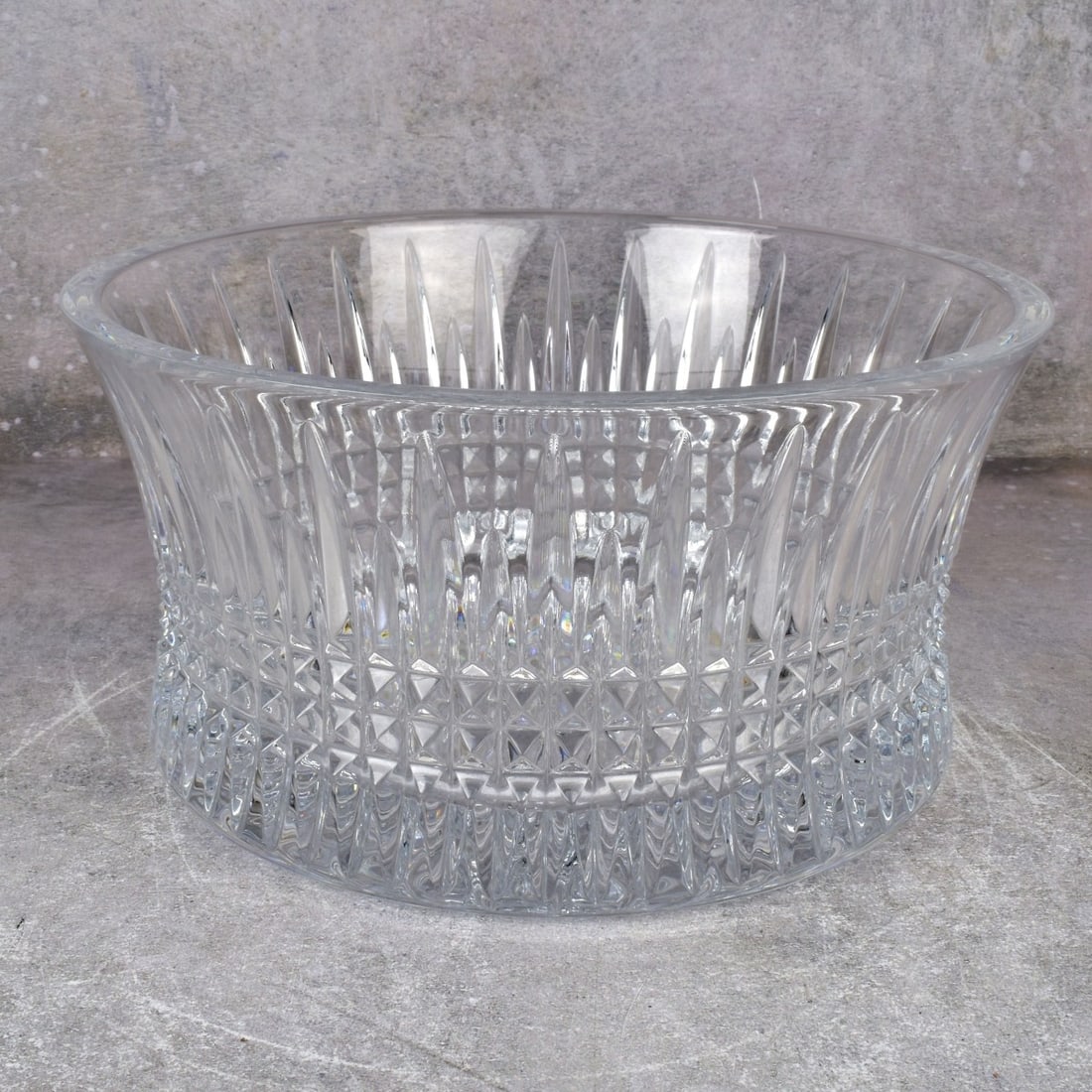 Waterford Crystal "Lismore" Diamond Bowl: Waterford Crystal "Lismore" Diamond Bowl. Acid etched "Waterford" to the bottom edge. Measures: 4-1/8" H, 8" Dia. Kodner Galleries offers phone and absentee bidding at a low, flat 21% buyer’s premiu