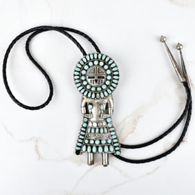 Navajo Turquoise and Silver Bolo Tie