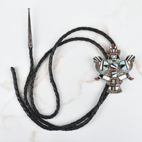 Zuni Hardstone and Silver Bolo Tie
