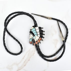 Native American Hardstone & Silver Bolo Tie