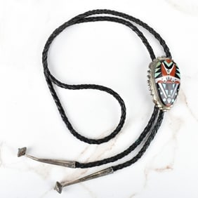 Zuni Hardstone and Silver Bolo Tie