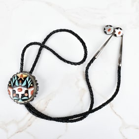 Zuni Hardstone and Silver Bolo Tie