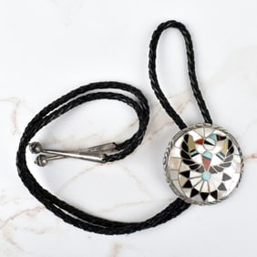 Zuni Hardstone and Silver Bolo Tie