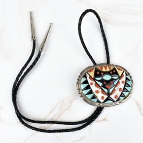 Zuni Hardstone and Silver Bolo Tie