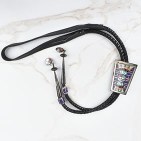 Zuni Hardstone and Silver Bolo Tie