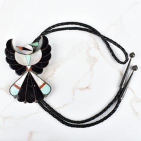 Zuni Hardstone and Silver Bolo Tie