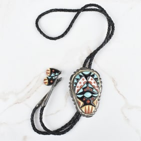 Zuni Hardstone and Silver Bolo Tie