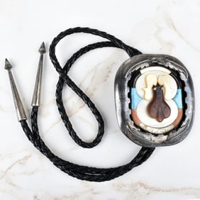 Zuni Hardstone and Silver Bolo Tie