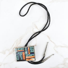 Zuni Hardstone and Silver Bolo Tie