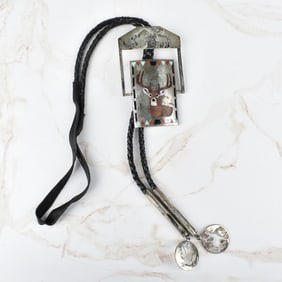 Zuni Hardstone and Silver Bolo Tie