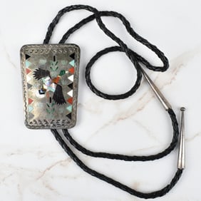 Zuni Hardstone and Silver Bolo Tie