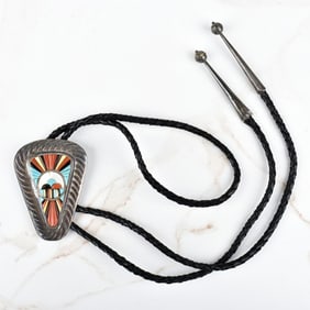 Zuni Hardstone and Silver Bolo Tie